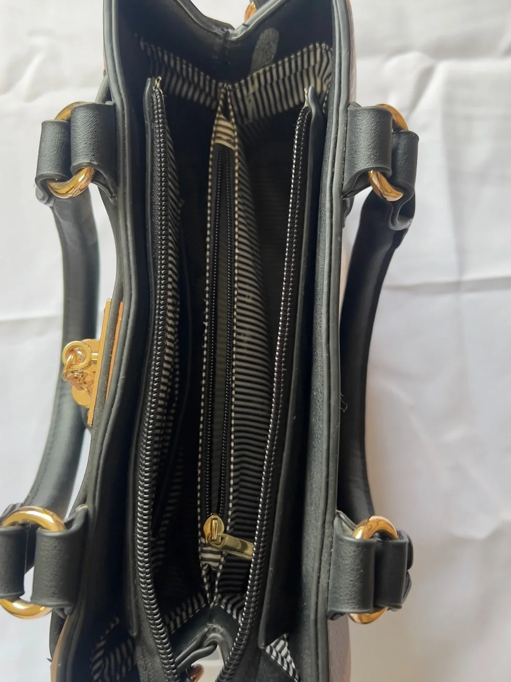 Striped Tan & Black Women's Satchel with Matching Wallet